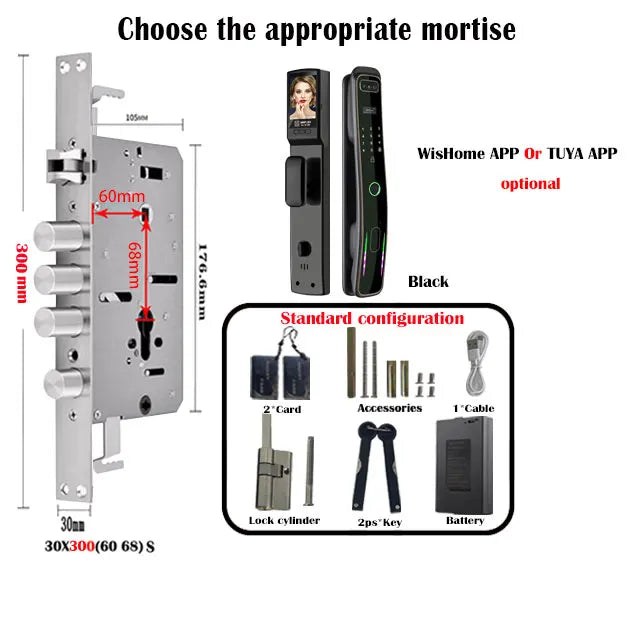 WISHome APP or Tuya App 3D Face Recognition smart Door Lock Unlock Digital Smart Lock Fingerprint Key Card Nfc Phone Unlock Lock