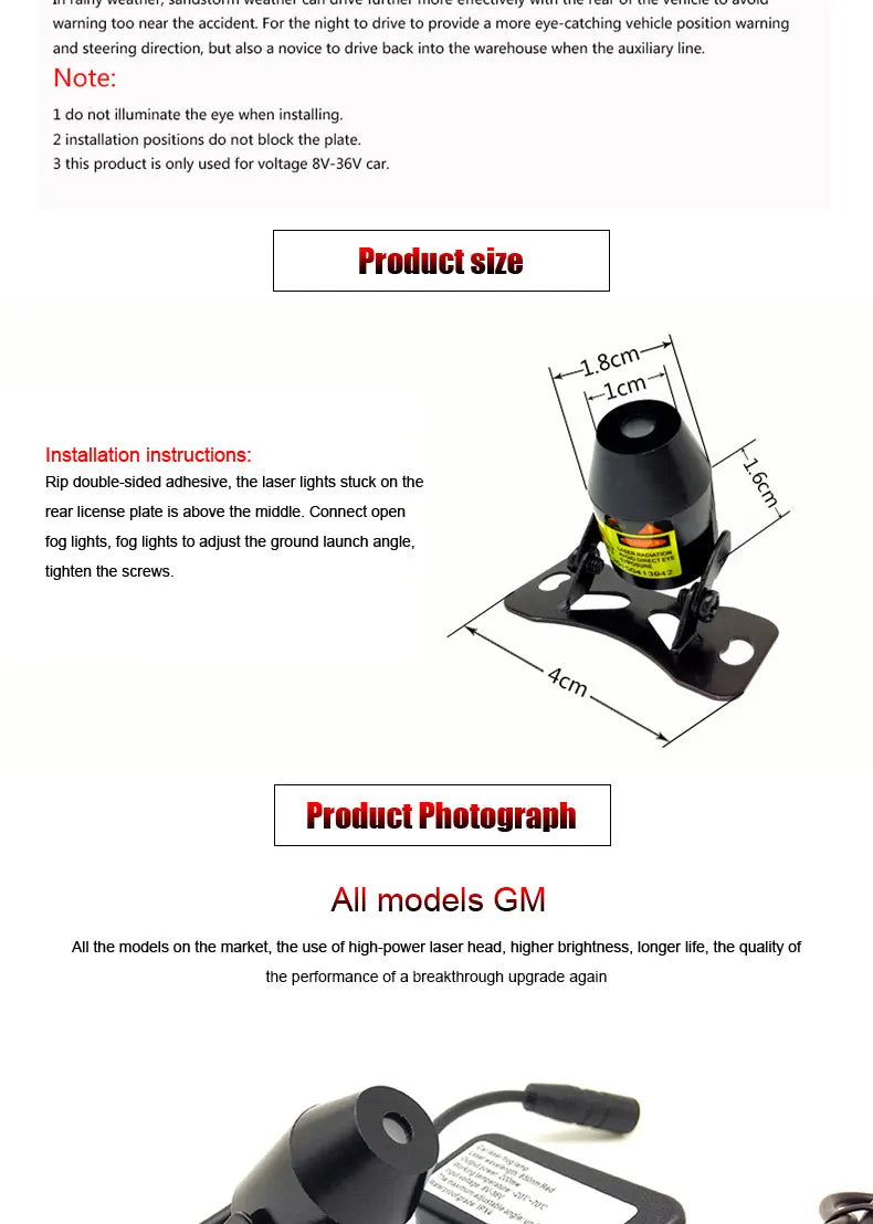 led projector Car laser Fog Light Motorcycle Anti Collision Rear-end Laser Tail Lights Brake Light Universal Decorative Lamp
