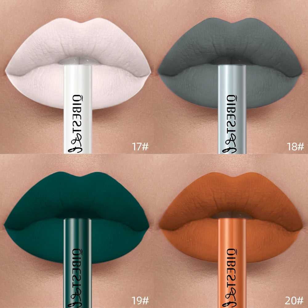 QIBEST Sexy Red Lip Gloss Long Lasting Velvet Matte Liquid Lipstick Waterproof Lip Makeup Nonstick Cup Purple Lip Tint Black