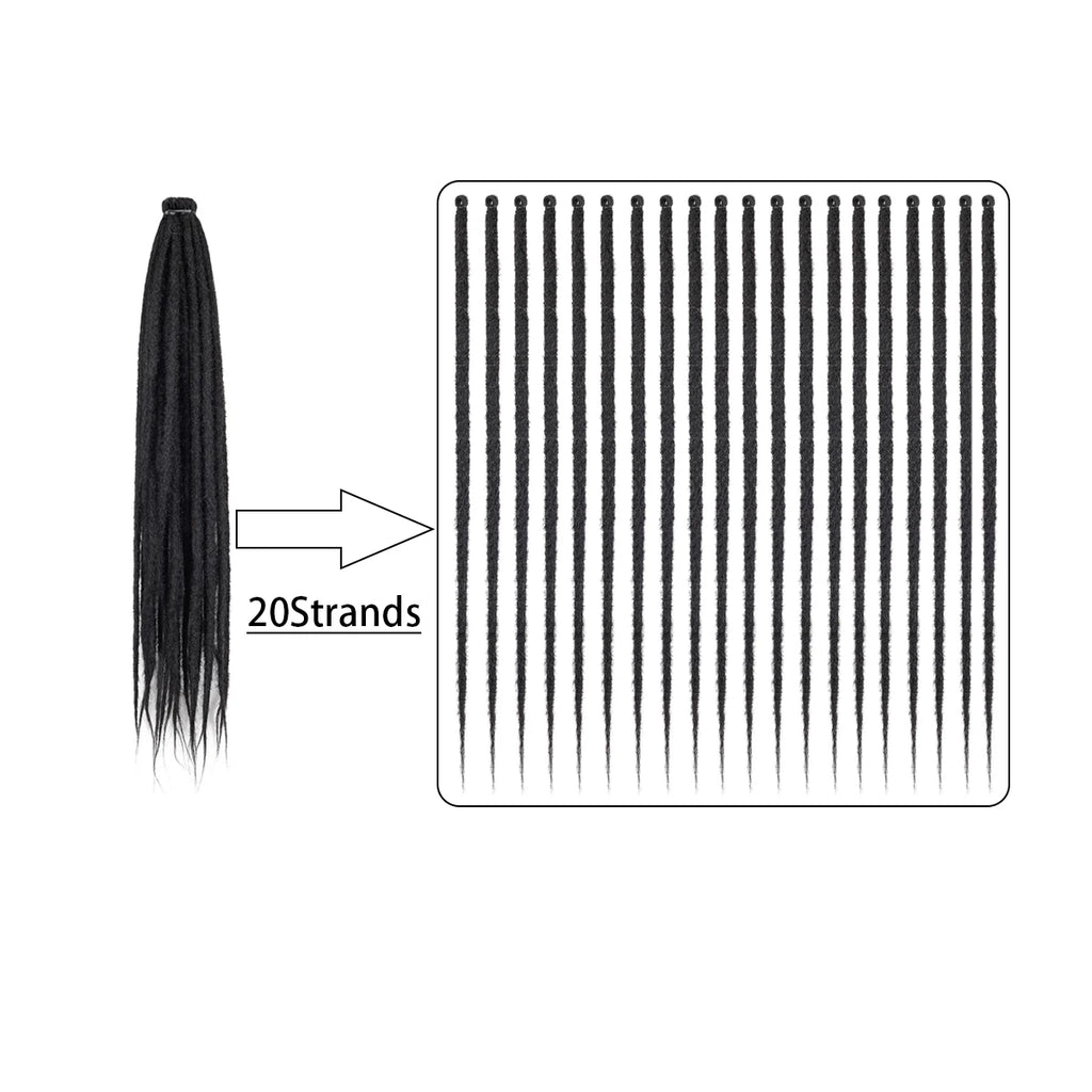 20Strands 24 Inch Synthetic Dreadlock Extensions Ombre Black 0.6cm Width Single Ended Hippie Reggae Style Crochet Hair for Men
