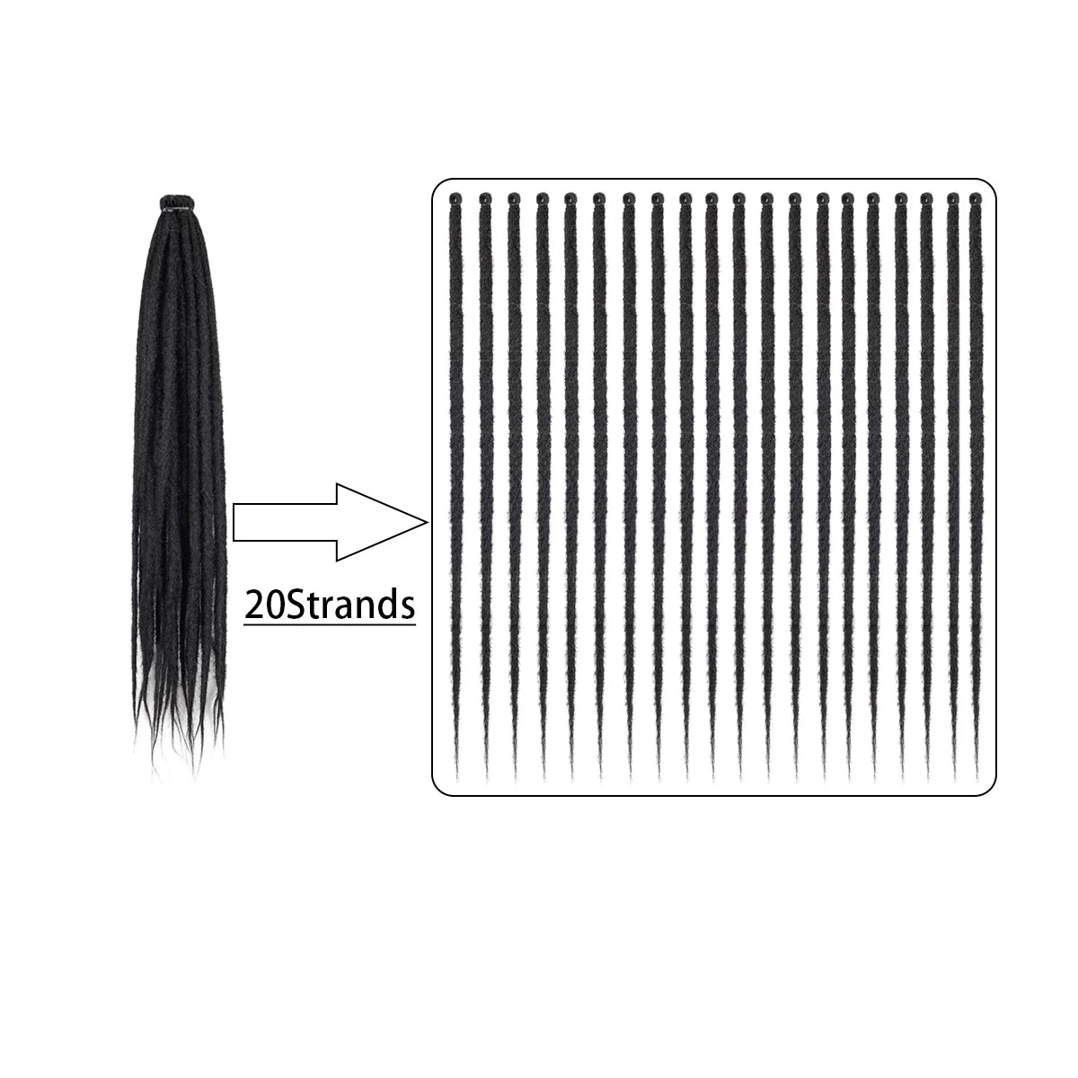 20Strands 24 Inch Synthetic Dreadlock Extensions Ombre Black 0.6cm Width Single Ended Hippie Reggae Style Crochet Hair for Men