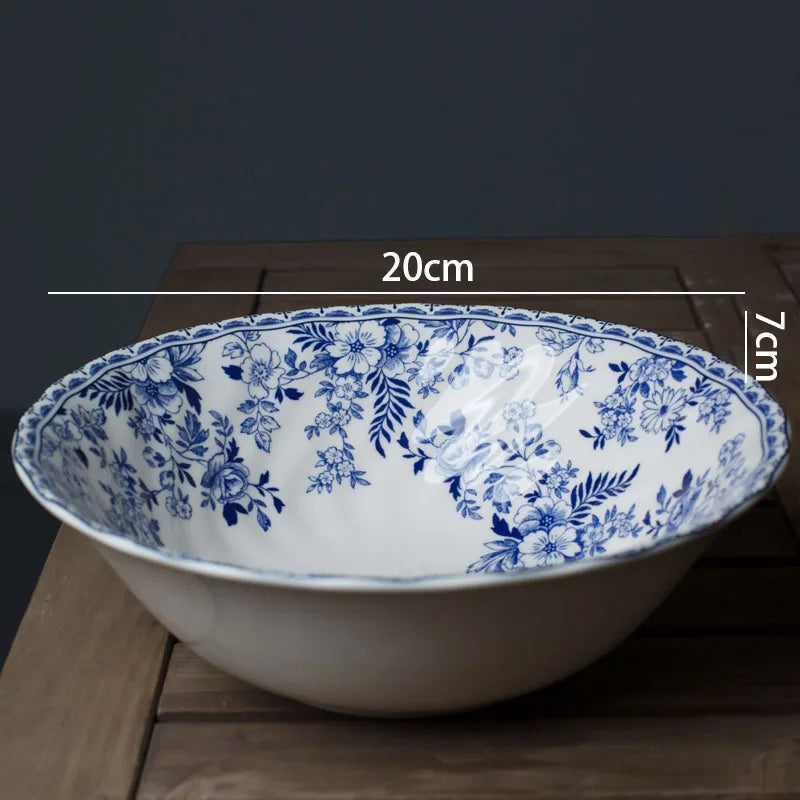 European Ceramic Dinner Plate Set Blue and White Porcelain Decorative Breakfast Plates Retro Hand Painted Restaurant Steak Dish