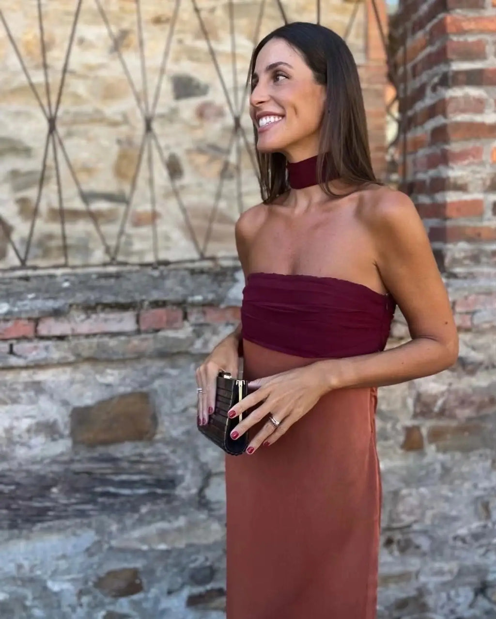 Color Blocking Scarf Collar Suspender Women Maxi Dress Spaghetti Strap High Split Floor Length Evening Dresses Lady Party Robes