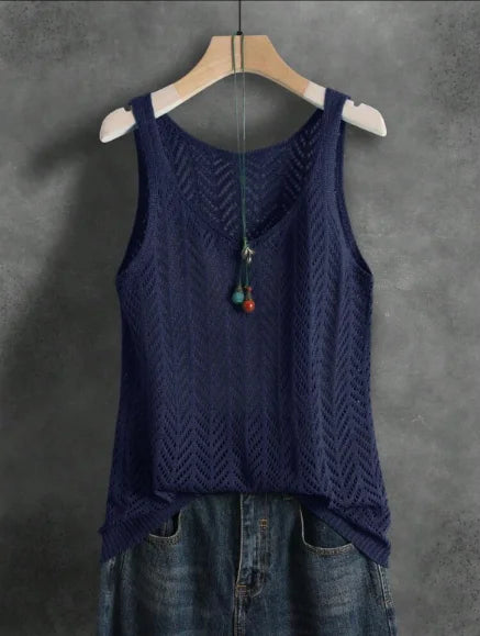 Ladies Elegant Solid Color Knitted Vest Summer Thin Layer Short Outerwear Tank Top Suitable for Denim Jeans