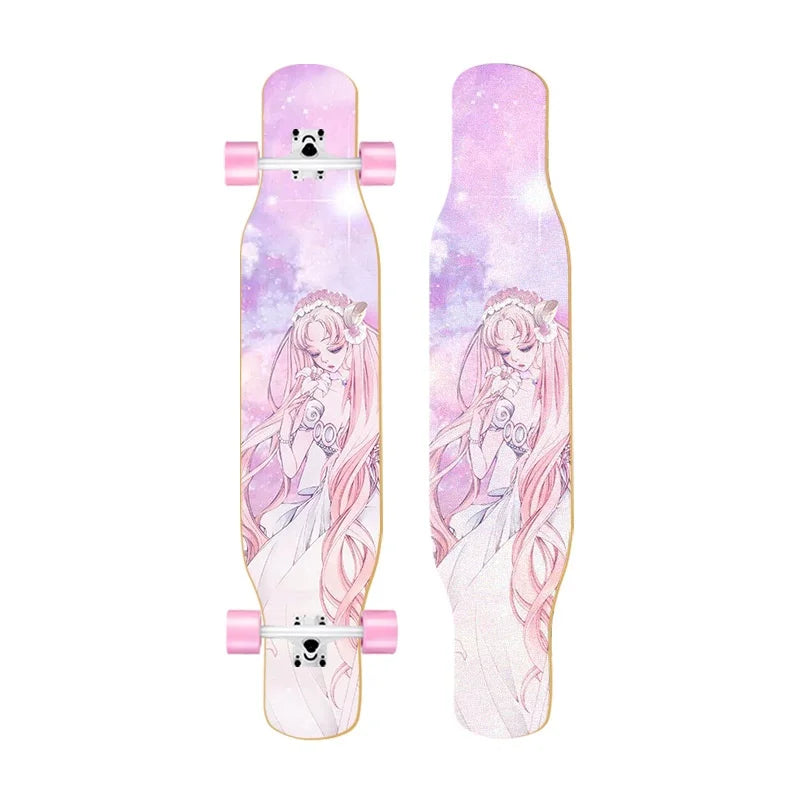 44 Inch Double Kick Dance Longboard 7-Layer Maple Wood Double Sided Graphic Complete Skate Deck All Ages Amateur Professional Ri