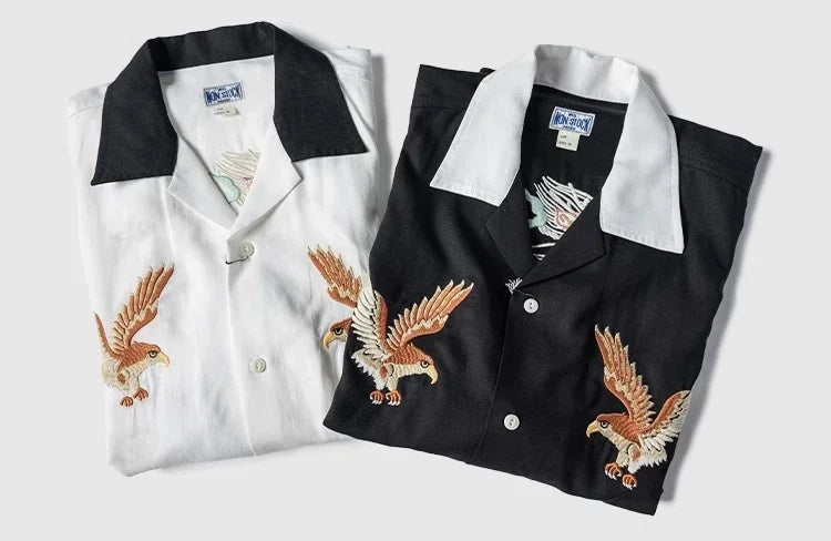 Non Stock Old Fashioned Embroidery Camp Shirt Vintage Lightweight Men's Bowling Shirt