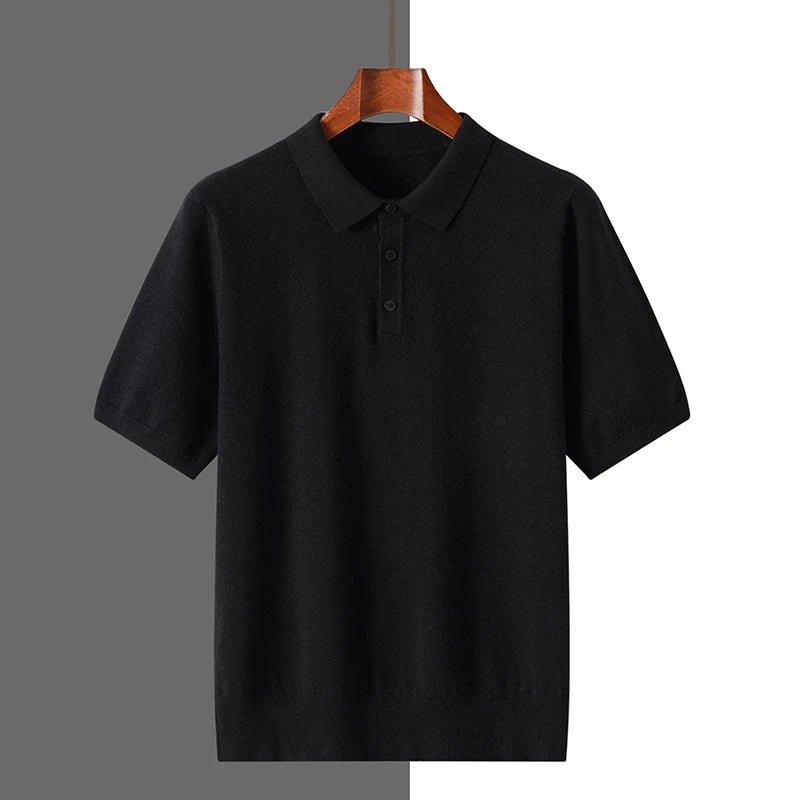 New summer 100% pure wool men's short sleeve polo neck T-shirt fashion youth casual Joker shirt thin T-shirt sweater