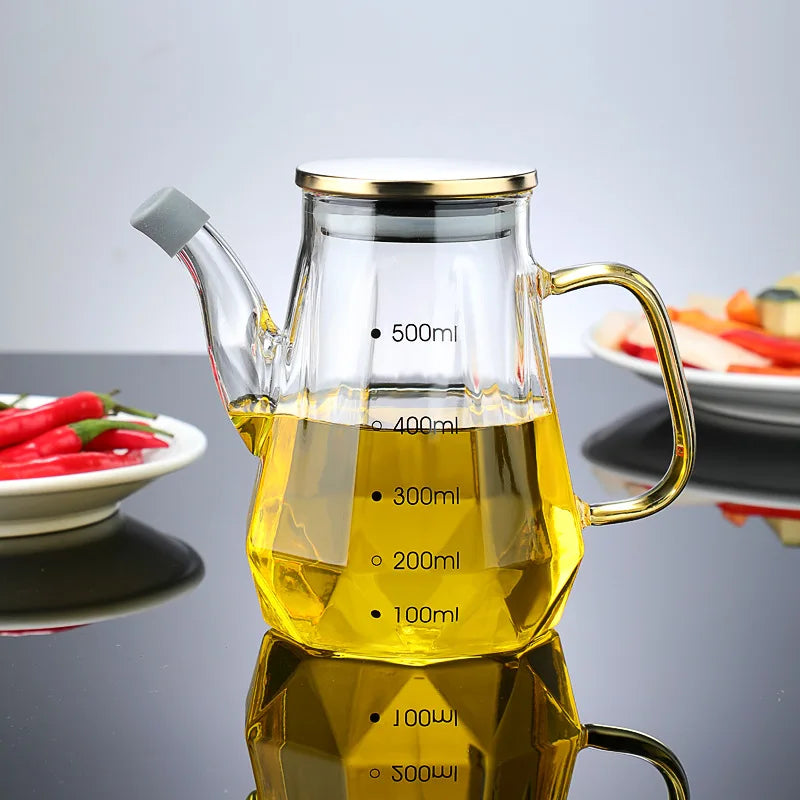 500/800ml Cooking Seasoning Bottle Dispenser Glass Olive Oil Sauce Vinegar Pot Bottles with Handle Lid Kitchen Cooking Container