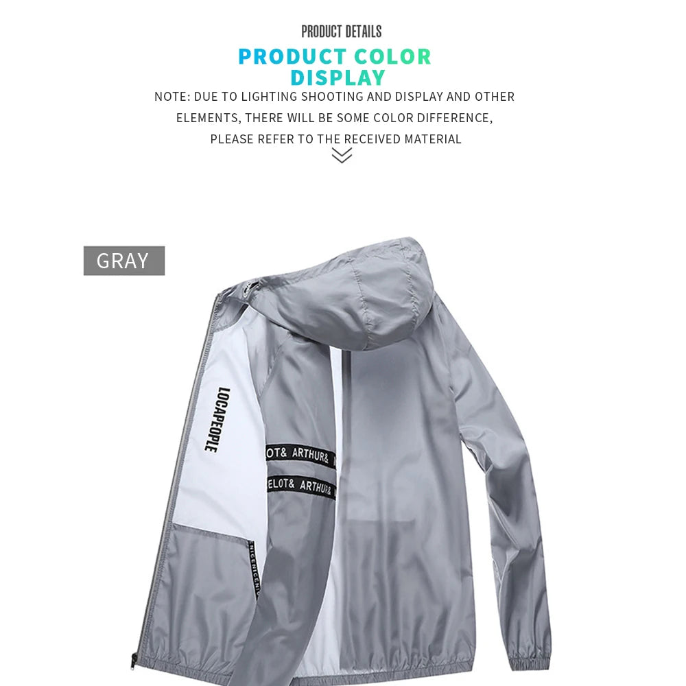 Summer Ice Silk Sunscreen Jackets Men's Clothing Lightweight Hooded Coat Outdoor UV Resistant Jacket Fishing Cycling Suit Male