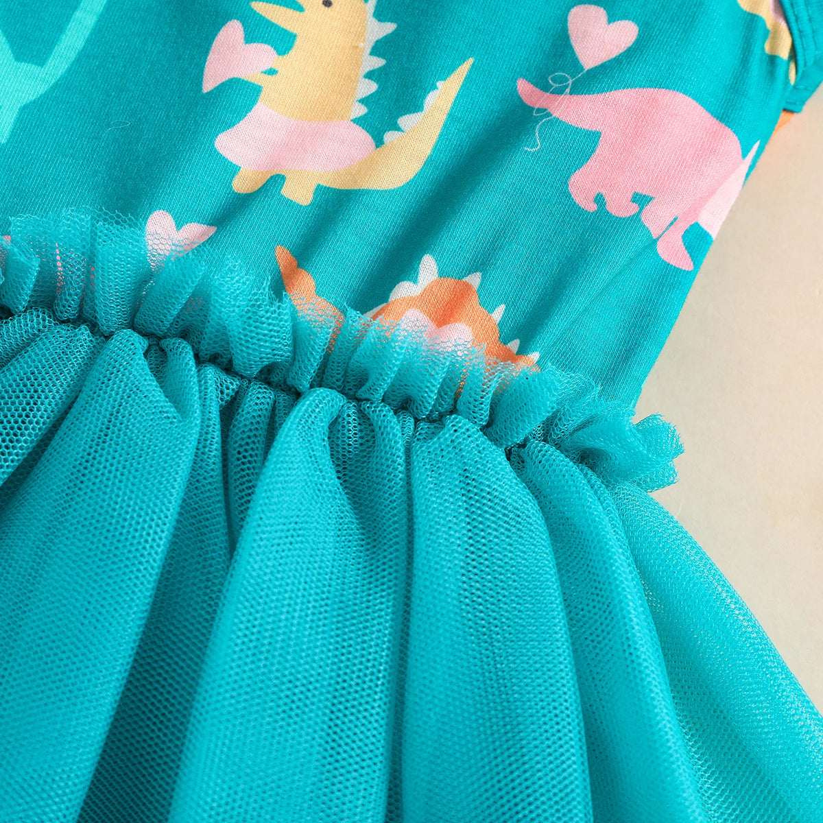 Summer 1-5 Years Little Girl Princess Dress Clothing Baby Girl Sleeveless Dinosaur Print Mesh Dress For Kids Girl Party