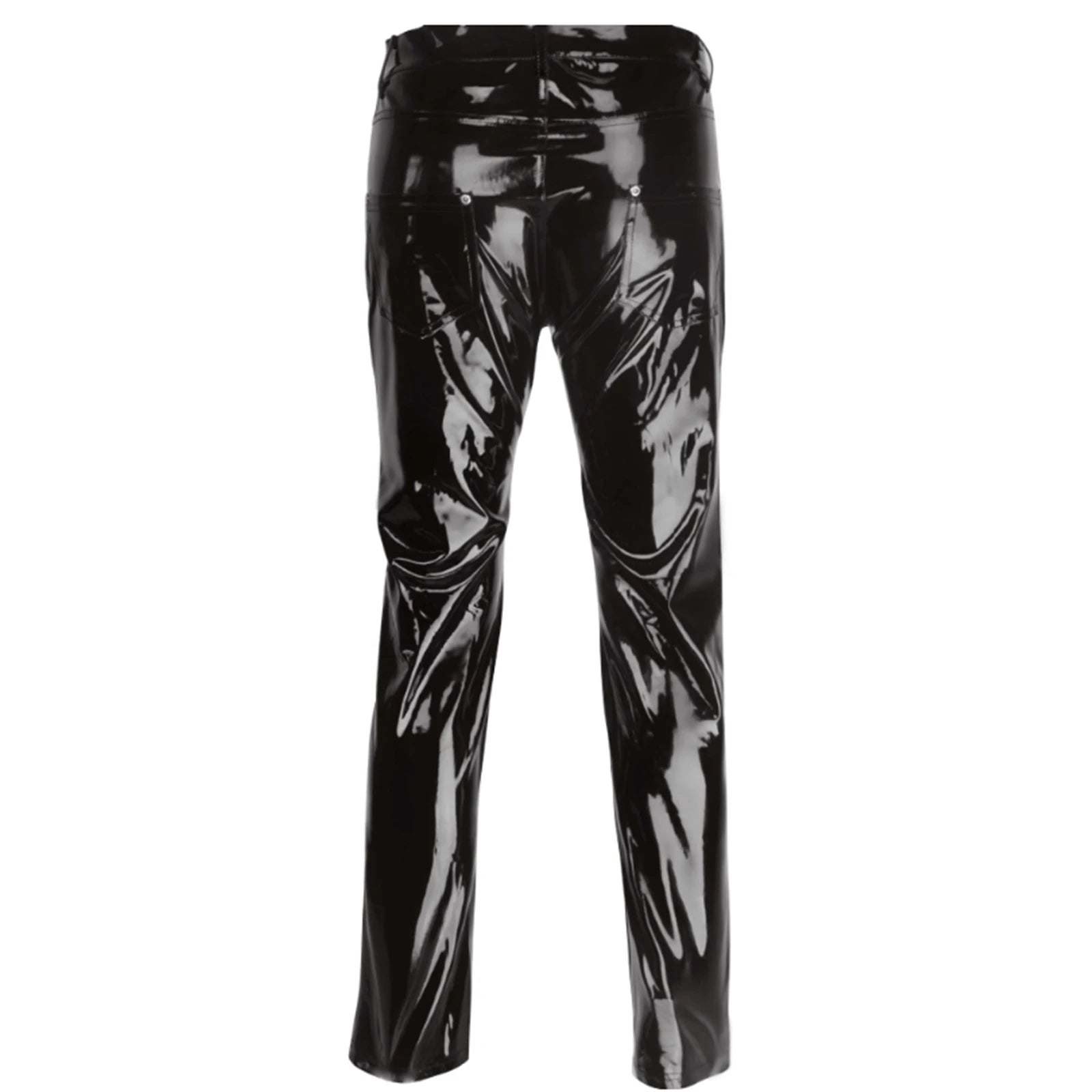 Men Latex Leather Pants Low Waist Faux Leather Shiny Pants Fashion Tight Trousers for Club Stage Show Rock Band Performance