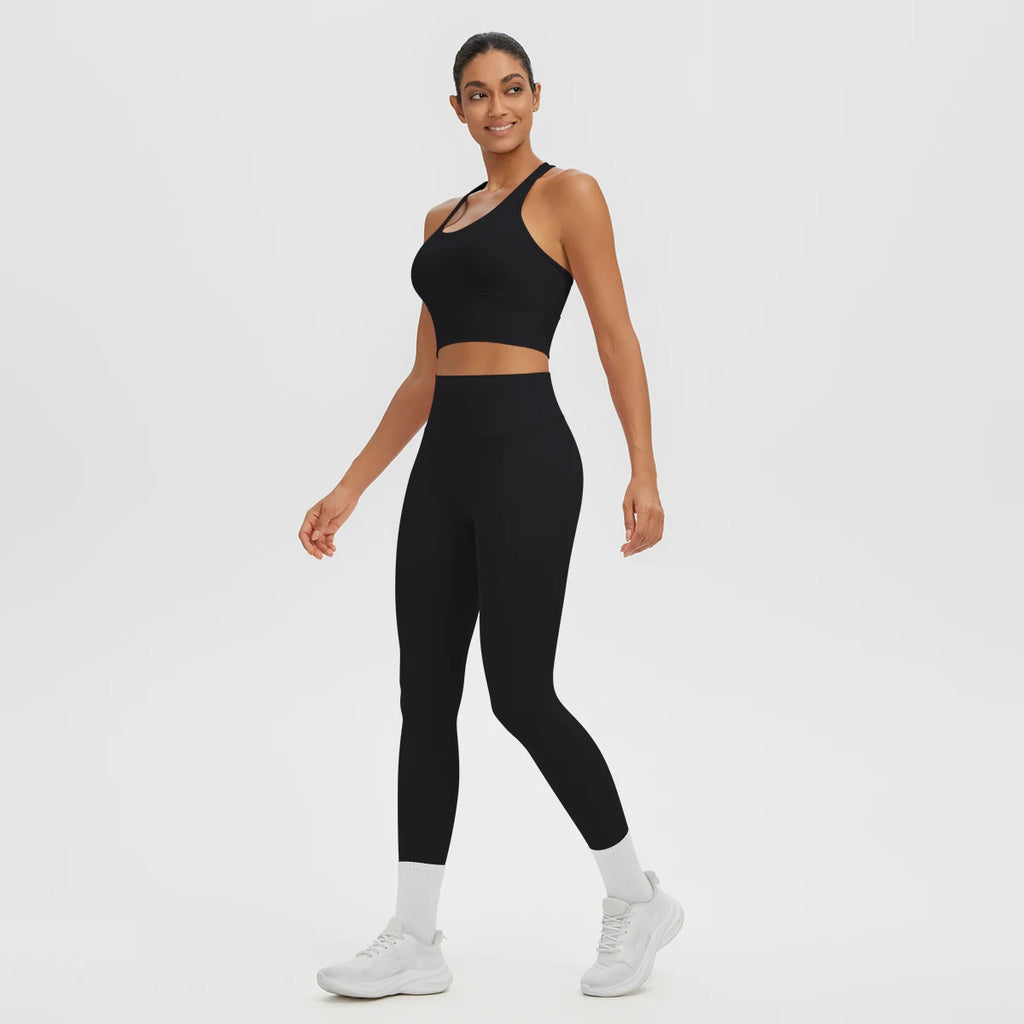 2PCS Women's Sports Pants Yoga Set Sexy Backless I-shaped Vest with Chest Pad Shock-absorbing Running Yoga Tank Top Yoga Pants