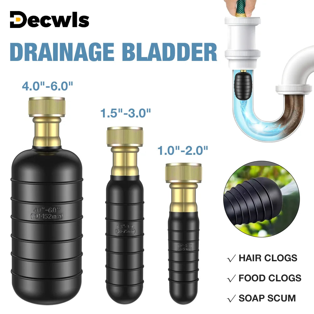 Drain Cleaning Tool, Pipe Unclogging Tool, For 1"-6" Pipes, Rubber Drain Bladder, Used To Unclog Bathroom, Sink, And Sewer Pipes