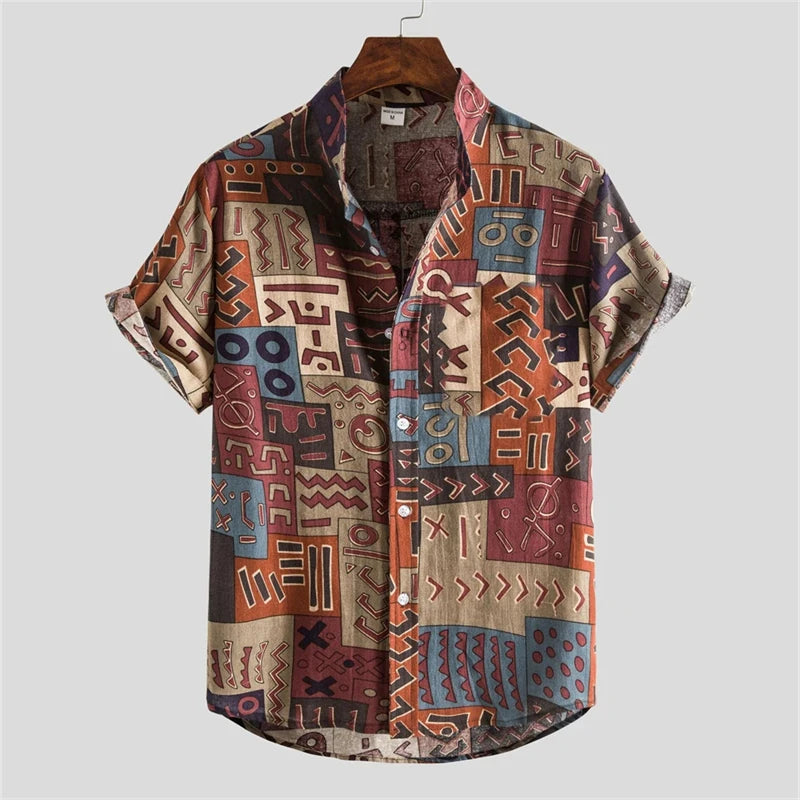 2026 Summer Men's Shirt Print Design Pattern Casual Loose Fashion Breathable Shirt