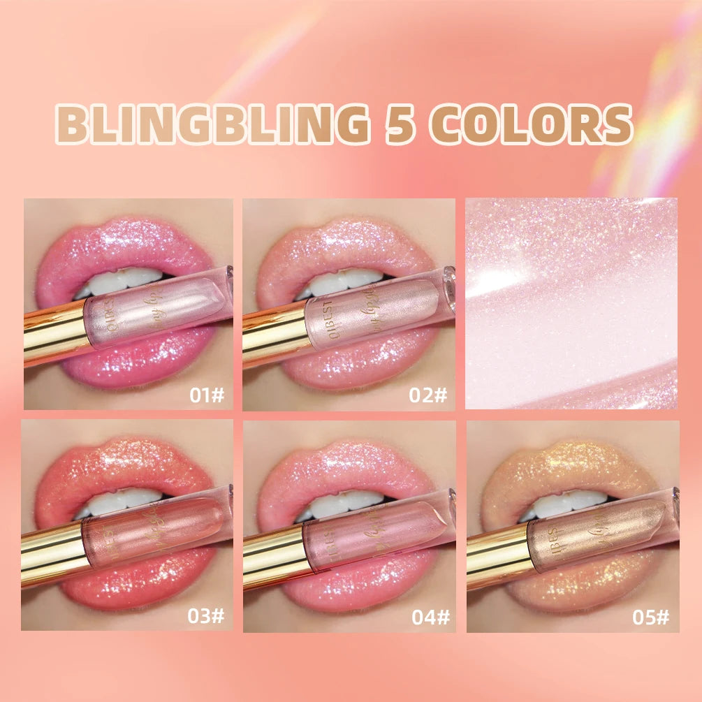 QIBEST Diamond Glitter Lipgloss Hydrating Lasting Pearlescent Metallic Liquid Lipstick Moisturizing Shiny Lip Glaze Cosmetics