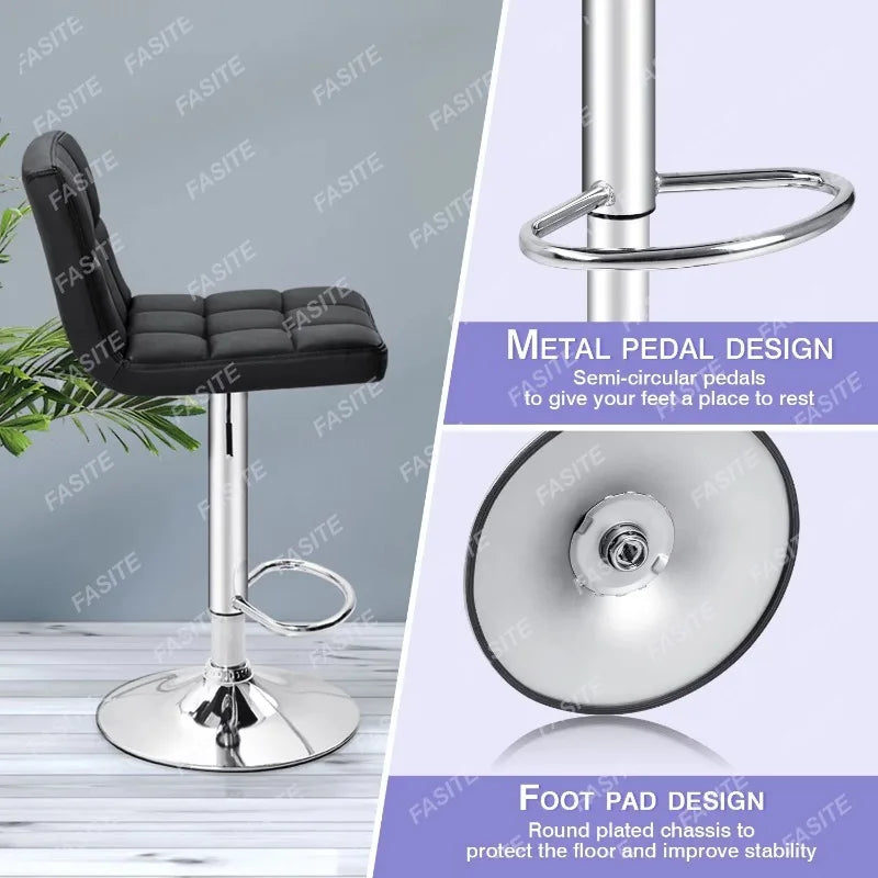 Nordic Modern Square PU Leather Swivel Adjustable Bar Stool, Set Of 2, Bar Stool For Kitchen Counter,Gray