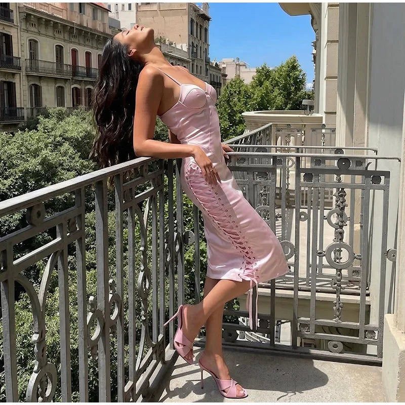 Women's Midi Skirt High Waist Side Lace‑Up Midi Skirt Bodycon Tie Adjust Hip Fitted Skirt City Date Going Out 2026 New For Women