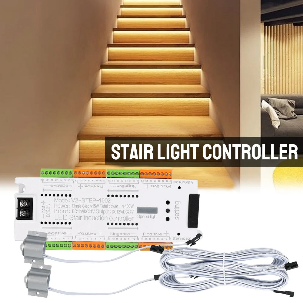 Stair Light Controller Kit Stairway Lighting 32 Channels For Stairs Flexible Strip Automatic DC 12V 24V LED Motion Sensor