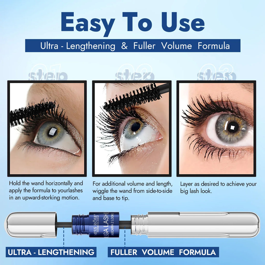 MISS ROSE Black Mascara Set, Big Brush Head Volumizing Lengthening Curling Mascara,Waterproof Eyelash Primer Eye Makeup Cosmetic