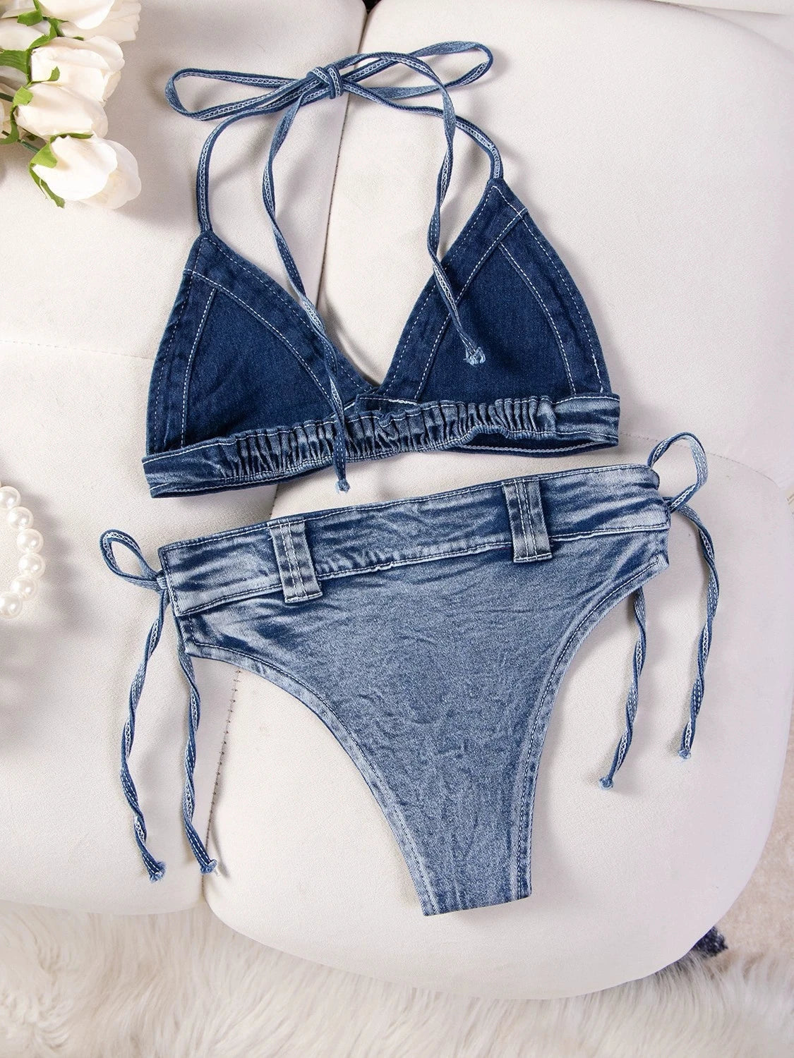 DEKA New Sexy Denim Bikini Set Beach Suit Split Blue Swimsuit Summer Jeans Shorts Female Short Women Two-piece Swimwear