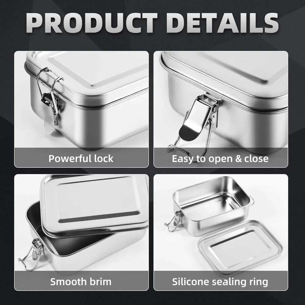 304 Stainless Steel 1200/2400ml Lunch Box Bento Box Metal Food Storage Container with Locking Clasp Suitable for Work and School