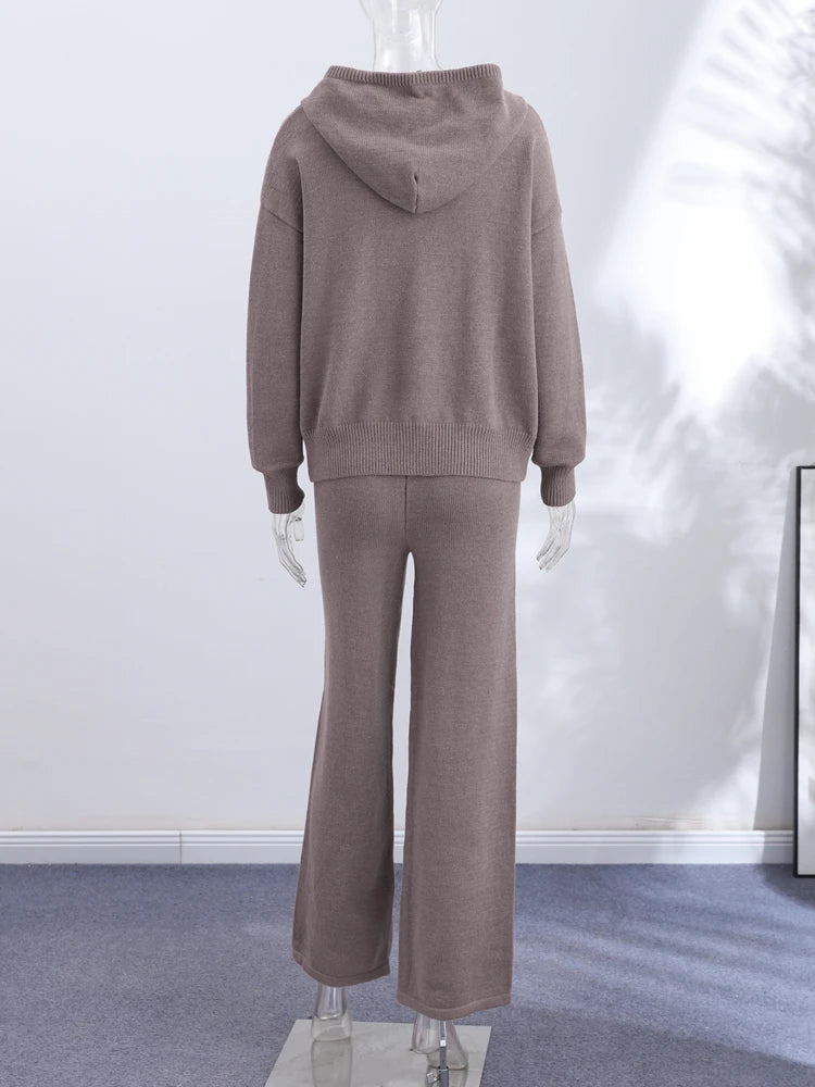 Jacket Tracksuit Two‑piece Set Knit Jacket Clothes Hooded Knit Woman Tracksuit Hooded Knit Coat Pants Trousers Women Clothes