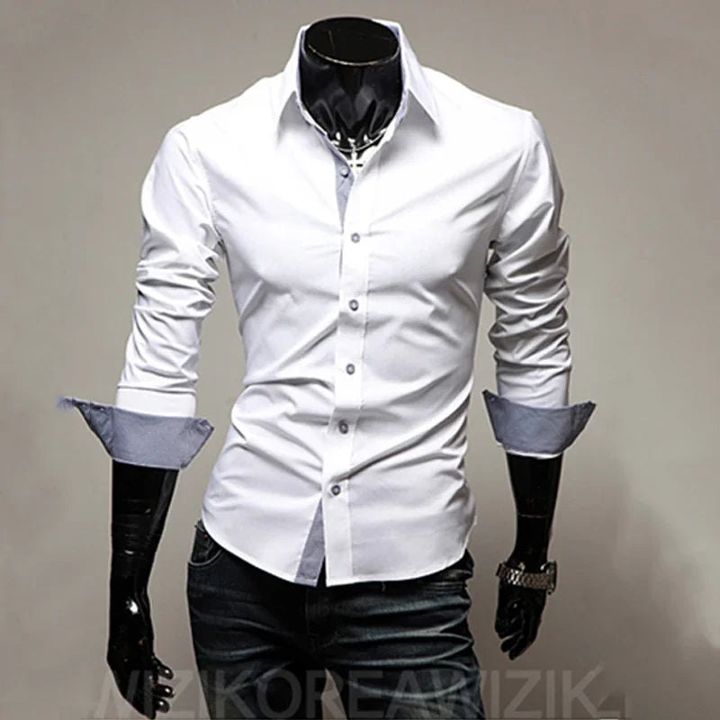 Mens Stripes Shirts Long Sleeved Slim White Social Shirts Casual Male Clothes Business Camisa Masculina Chemise Christmas Shirt
