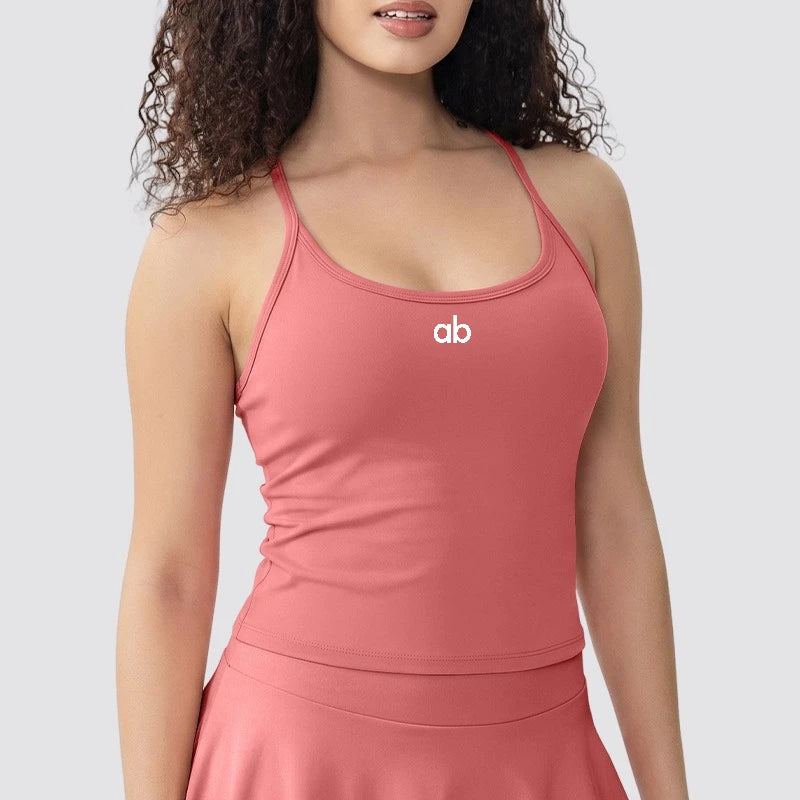 Halter Thin Strap Women Sports Bra Integrated Fixed Cup Cross Back Shockproof Quick Dry Push Up Naked Feeling Yoga Gym Vest