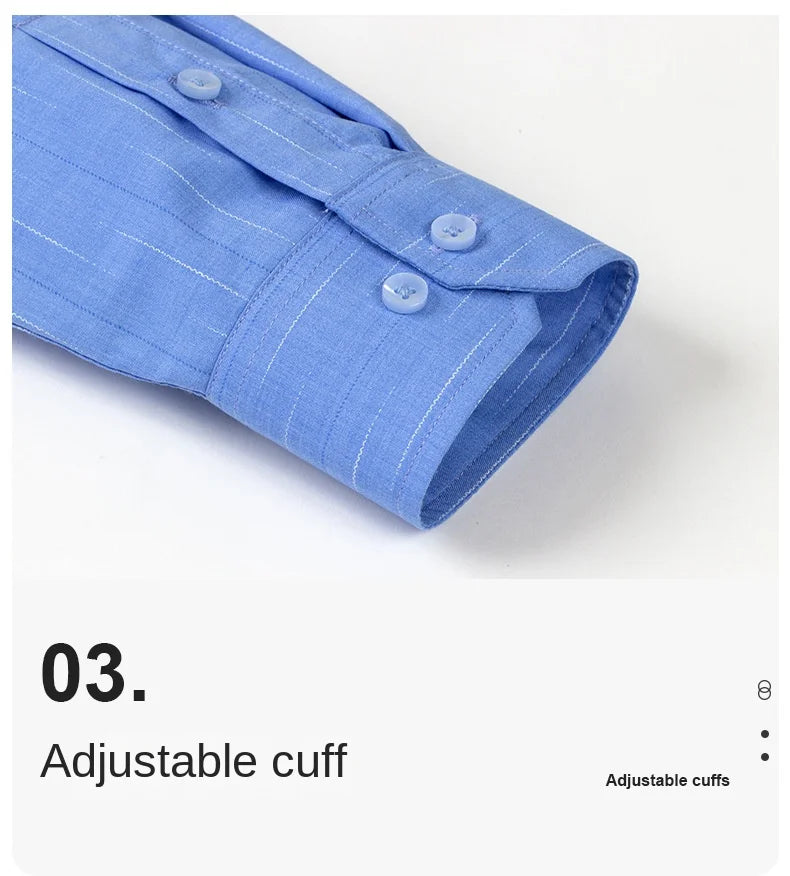 Bamboo Fiber Men Shirt Long Sleeve Elastic Anti-wrinkle Regular Fit business Formal Social pink Blue Striped checkered print 4XL