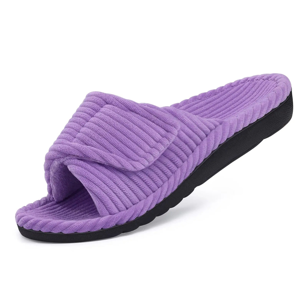 Litfun Open Toe House Slippers For Women New Corduroy Indoor Flat Slides With Adjustable Strap Four Season Lady Orthopedic Shoes