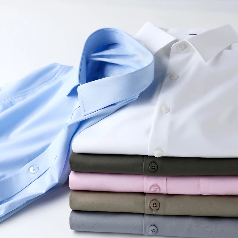 Casual Light Blue Short Sleeve Button Up Shirt for Men Versatile Collared Dress Shirt for Spring & Summer