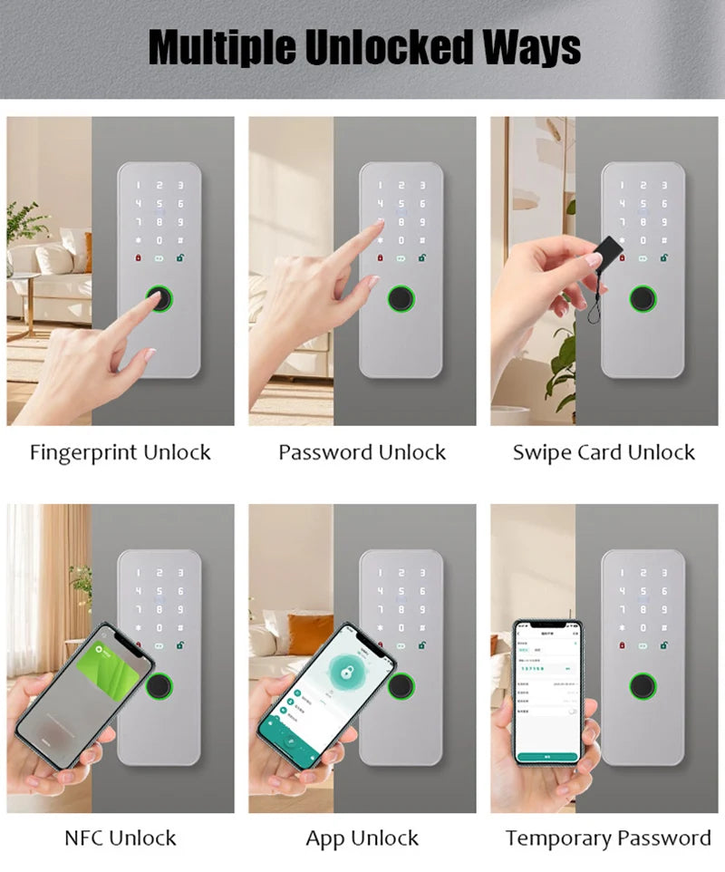 YiHESZ Fingerprint Password Door Lock 433Mhz Remote Control Smart Lock Dual Motor Backup Battery System Deadbolt Lock Wafu 026