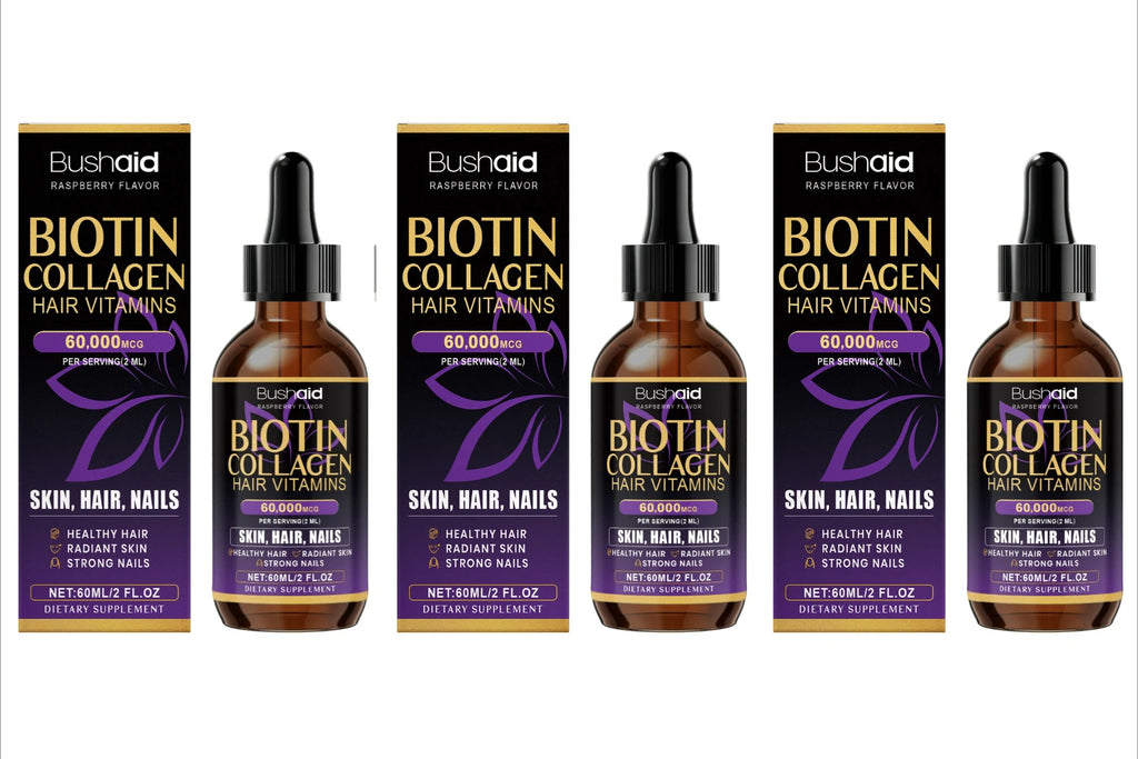 BushAid Biotin Collagen Hair Vitamins Liquid Drops Supports Strong Hair Structure and Helps Maintain Nail Toughness 60ml