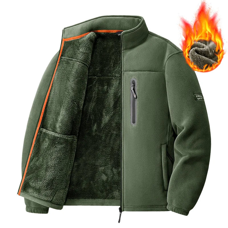 Men's outdoor sports sweater, wool jacket, autumn and winter windproof top, thick fleece, thick insulation windbreaker, casual v