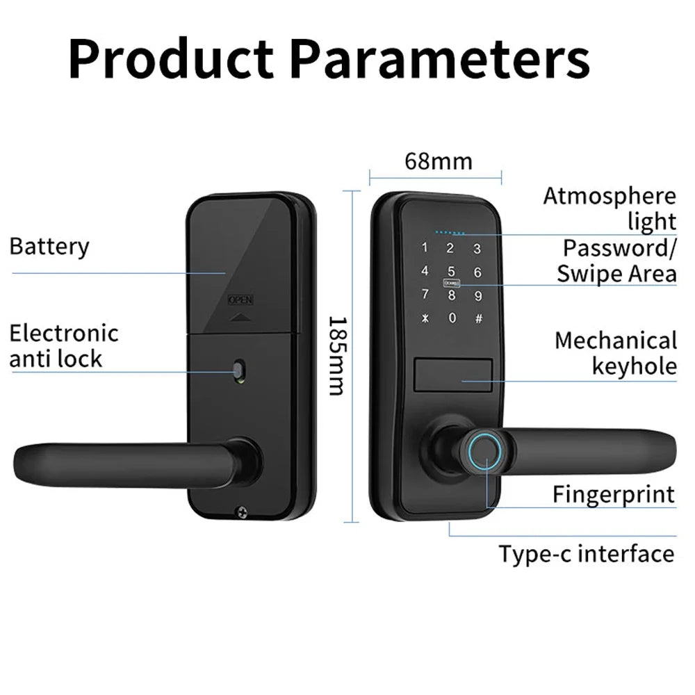 CDOK P13 Smart Biometric Fingerprint Door Lock Electronic Door Lock Tuya/Smartlife App Set Fingerprint/ Password/ Card Unlock