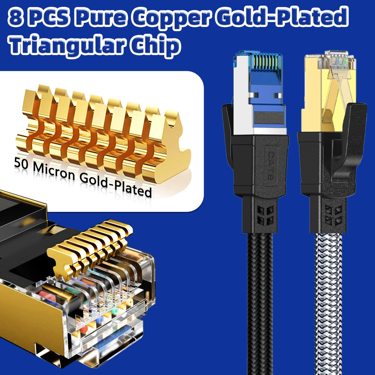 Ethernet Cable Cat 8 40Gbps Nylon Braided Flat LAN RJ45 Cable for Router Modem Laptop PC PS5 High Speed 1M 2M 8M 30M