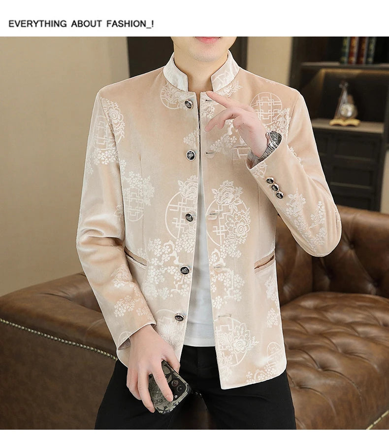 Blazer New Men's Fashion Business Gentleman Wedding English Style Banquet Chinese Jacquard Satin Outdoor Casual Slim Blazer
