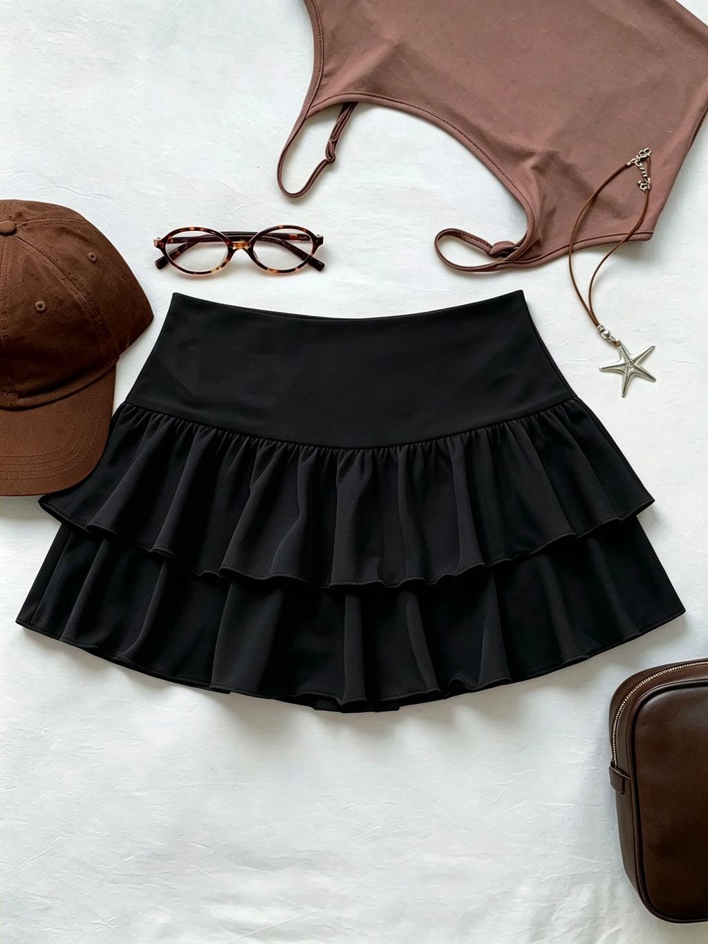 Women High Waist Ruffle Layered Mini Skirt Double Layer Tiered Short Skirt Y2K Sexy Sweet Casual Vacation Party Basic Skirt