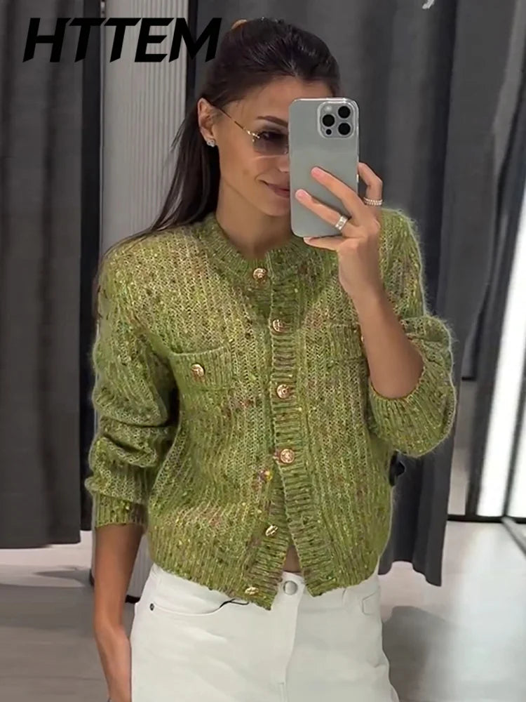 Street Knitted Women's Cardigan Full Sleeve O-Neck Single-Breasted Lady Top 2026 Autumn Winter Fashion Female Outerwear