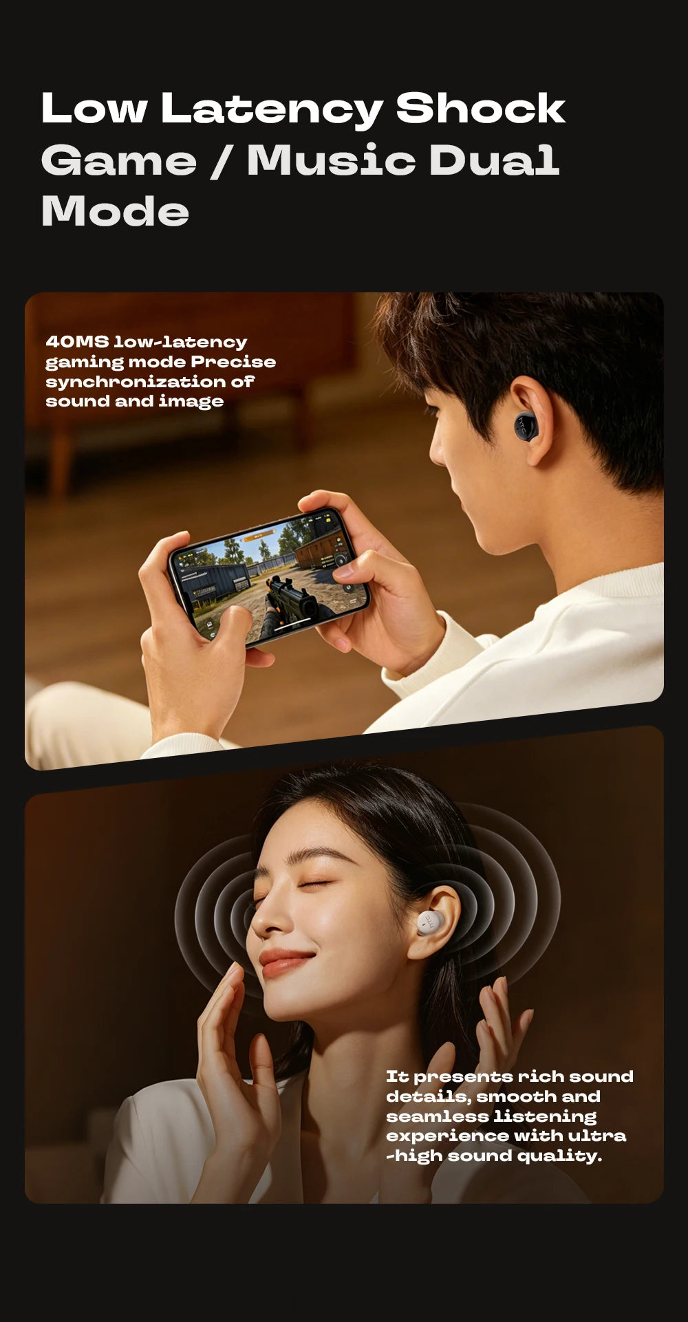 HTC NE92 Sleeping Mini Bluetooth Earphones TWS Wireless Headphones With Mic Noise Reduction Soft In-Ear Earbuds