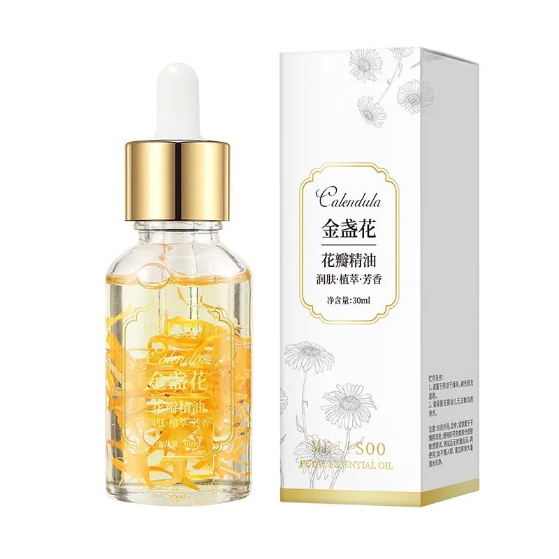 Natural Marigold & Rose Petal Essential Oil Body Massage Oil for Back Opening Therapy Facial Essence Hair Nourishing Care Oil