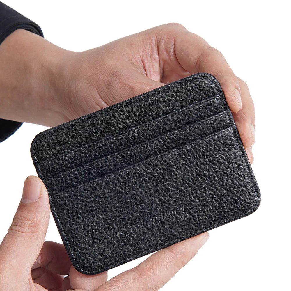 1Pcs Lychee-Patterned Ultra-Thin Card Holder with Id Window, Multi-Card Slot Mini Portable Card Holder with Coin Compartment, Unisex Daily Card Holder