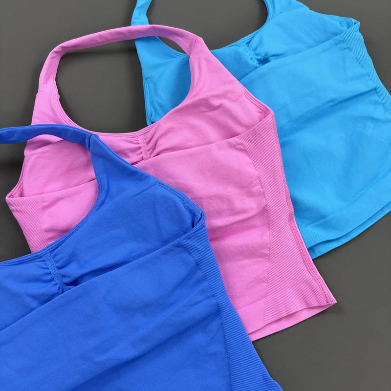 HISTELLO Impact Halter Top Women Gym Clothing Backless Seamless Sports Yoga Vest Running Fitness Workout Sleeveless Tank Top