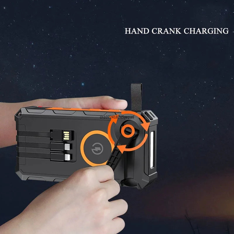 Portable Hand Crank Solar Power Bank With LED Light 20000mAh Large Capacity Fast Charging Powerbank Externala Battery Charger