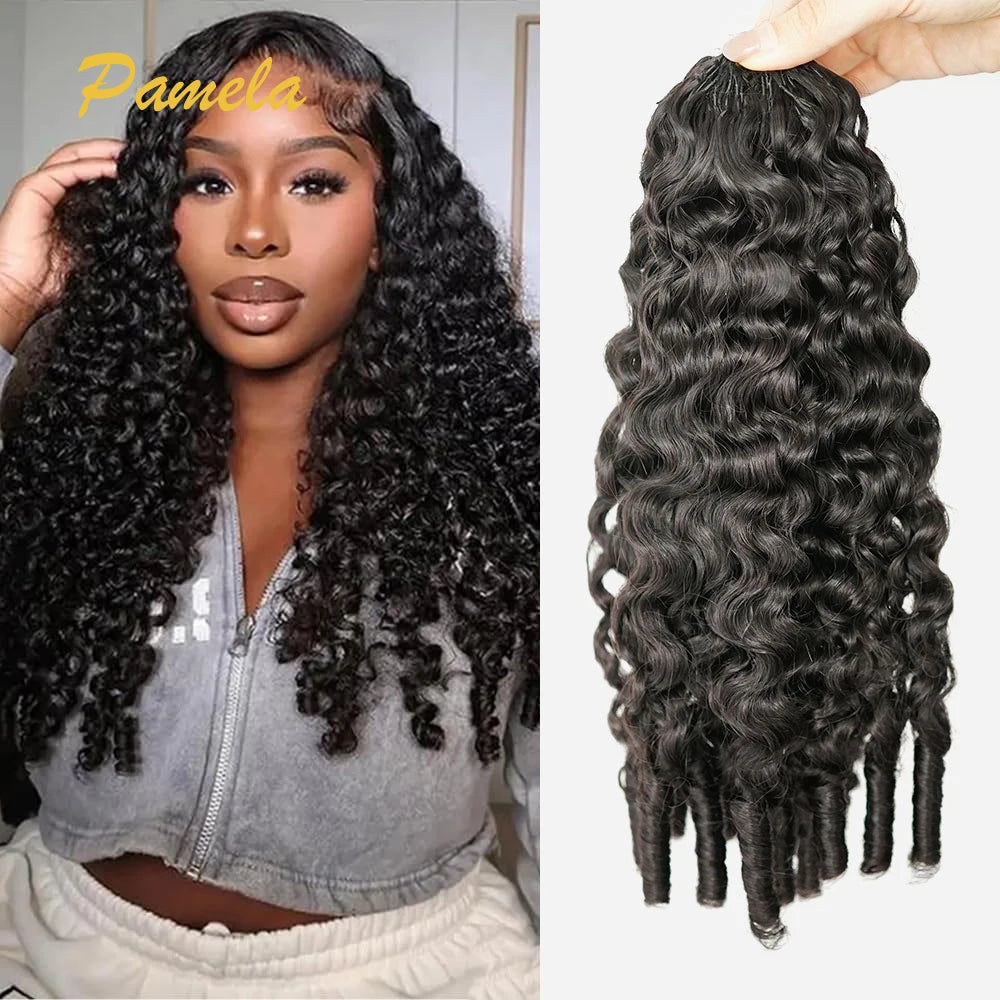 Burmese Curly Crochet Human Hair Knotless Pre-Separated Crochet Feather Hair Extensions Burmese Curly 100%Human Hair Virgin Hair