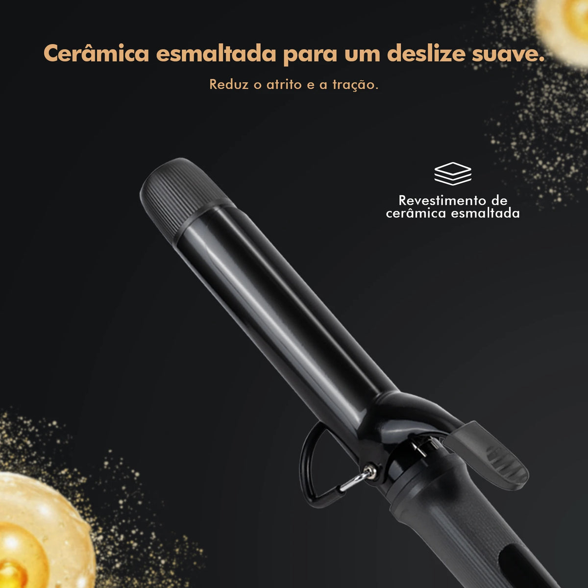 Hair Curler 32mm with LCD Display, Black and Gold, 5 Temperatures (140 °C-220 °C), Ceramic Coating, Bivolt 110-220V