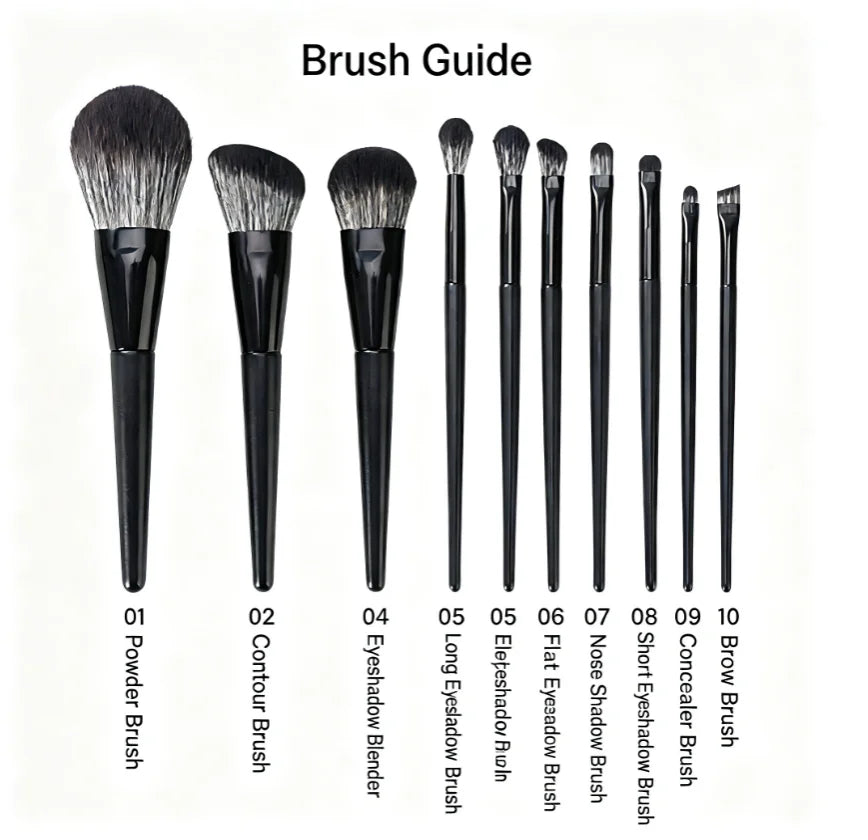 Matte Black Nylon-Bristled Makeup Brush Set Portable Full-Set Makeup Tools with Powder Brushes Foundation Brushes And More