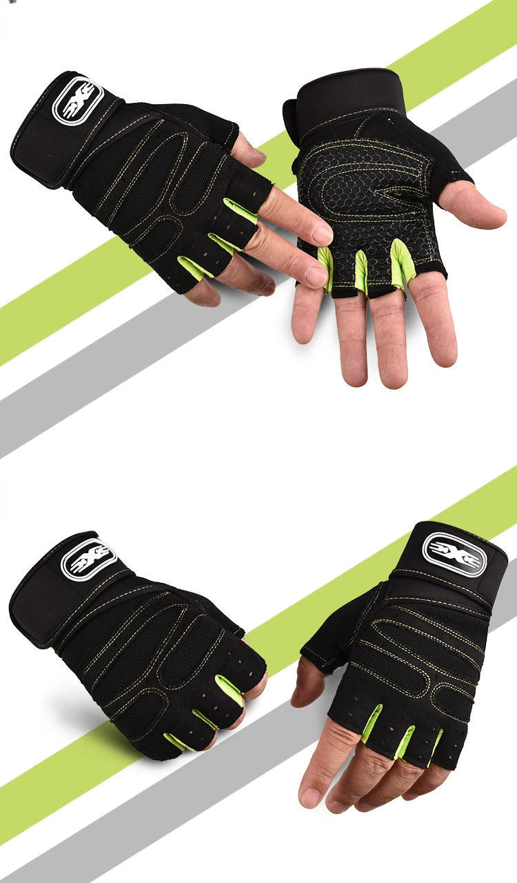 Men Gym Gloves Weightlifting Bodybuilding Training Fitness Fingerless Gloves Half Finger Cycling Gloves Non-Slip Wrist Support