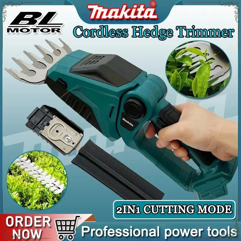 Makita for Garden Cordless Hedge Trimmer 2-in-1 Mini Handheld Electric Grass Shears Operated Shrubbery Trimmer