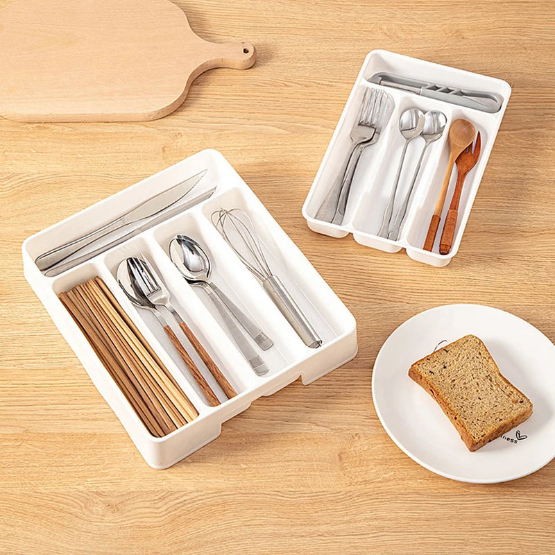 New 4/5 Compartments Cutlery Organizer Daily Drawer Divider Tray Rectangle Easy Clean Home Kitchen Spoon Fork Separation Box